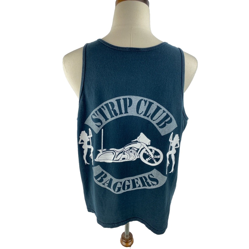 Strip Club Baggers Vtg 80s 90s Tank Top Black Motorcycle Bar Tee Pin Up Stripper - Picture 7 of 14